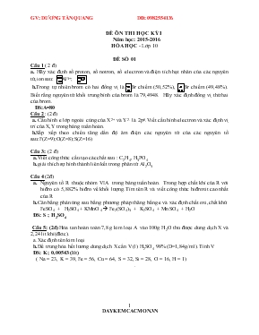 Đề ôn thi học kỳ 1 năm học 2015 - 2016 hóa học - Lớp 10